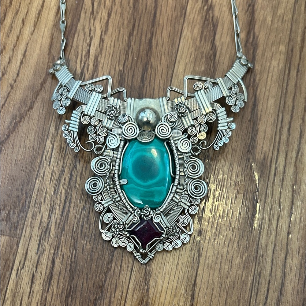 Malachite And Ruby Artisan Necklace